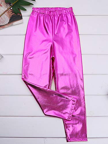 TiaoBug Traje para Danza Jazz Maillot Gimnasia Rítmica Niñas Ropa Conjunto Deportivo Chaleco Leggings Metálico Brillante Actuación 4-12 Años Hot Pink 10 años