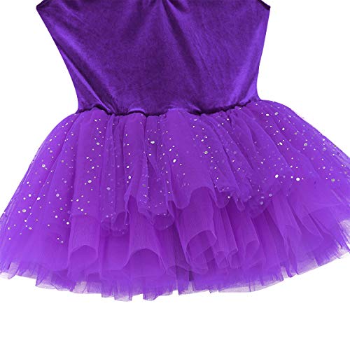 TiaoBug Tutú Vestido de Danza Ballet Mujer con Lentejuelas Maillots Gimnasia Rítmica Baillet Patinaje Actuación Leotardo Básico Elástico de Terciopelo Talla Grande Morado XX-Large