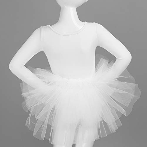 TiaoBug Vestido Ballet Niña Manga Larga Tutú Falda de 4 Capas Maillots de Danza Gimnasia Ritmica Leotardo Elástico Ballet Vestido Princesa Bailarinas Fiesta Blanco 3-4 Años