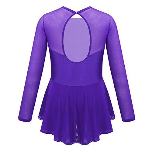 TiaoBug Vestido de Danza Ballet Manga Larga Mallas Maillots Leotardo de Gimnasia Rítmica Elástico Transpirable Niñas Ropa Niña de Patinaje Artístico Morado 6 años