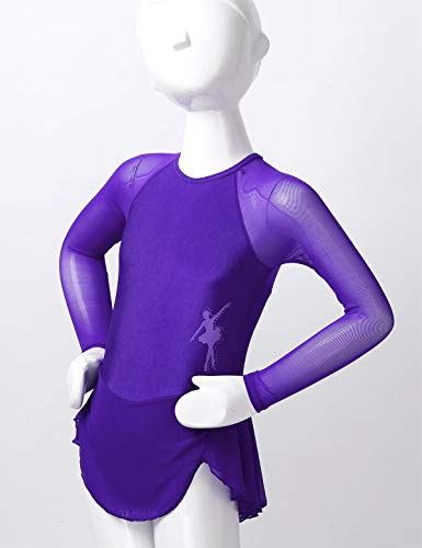 TiaoBug Vestido de Danza Ballet Manga Larga Mallas Maillots Leotardo de Gimnasia Rítmica Elástico Transpirable Niñas Ropa Niña de Patinaje Artístico Morado 6 años