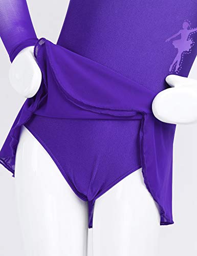 TiaoBug Vestido de Danza Ballet Manga Larga Mallas Maillots Leotardo de Gimnasia Rítmica Elástico Transpirable Niñas Ropa Niña de Patinaje Artístico Morado 6 años