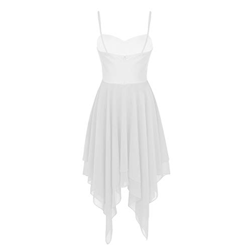 TiaoBug Vestido de Danza Contemporanea Ballet Mujer Maillots de Gimnasia Elástica Ropa Deportiva Danza Latina Sevillanas Clásica Vestido Largo de Falda Irregular Blanco Small