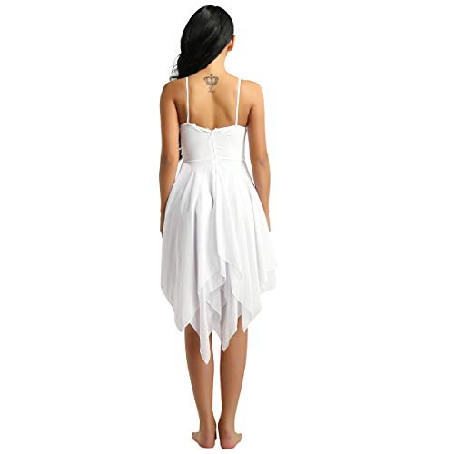 TiaoBug Vestido de Danza Contemporanea Ballet Mujer Maillots de Gimnasia Elástica Ropa Deportiva Danza Latina Sevillanas Clásica Vestido Largo de Falda Irregular Blanco Small