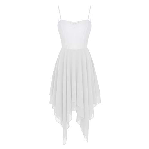 TiaoBug Vestido de Danza Contemporanea Ballet Mujer Maillots de Gimnasia Elástica Ropa Deportiva Danza Latina Sevillanas Clásica Vestido Largo de Falda Irregular Blanco Small