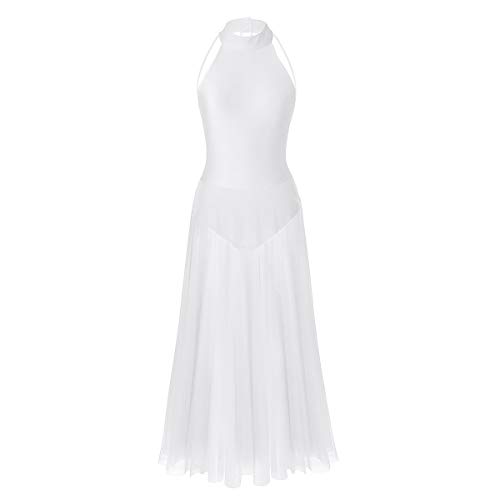 TiaoBug Vestido Largo de Danza Ballet Contemporanea Mujer Maillot Gimnasia Clásico Adultos Bodys Básico Leotardo con Tutú Falda Mallas Deportiva Baile Niñas Blanco Medium