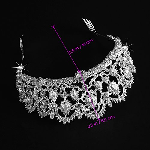 Tiara de novia con diamantes de imitación y peinetas laterales, marca Frcolor Tiara de novia con diamantes de imitación y peinetas laterales, marca Frcolor