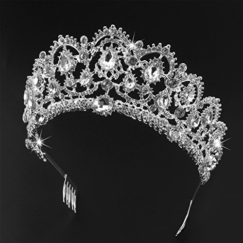 Tiara de novia con diamantes de imitación y peinetas laterales, marca Frcolor Tiara de novia con diamantes de imitación y peinetas laterales, marca Frcolor