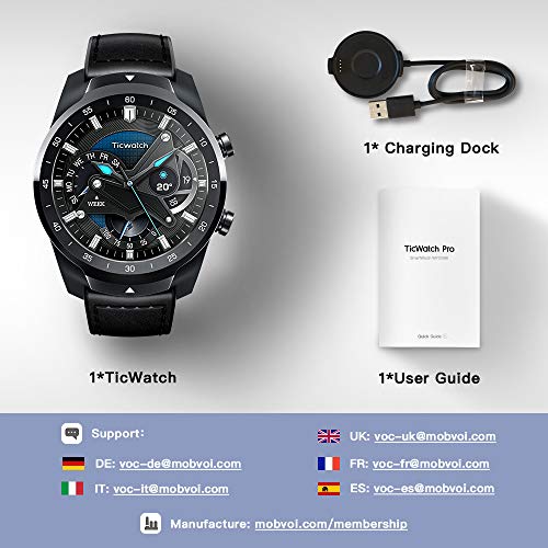 Ticwatch Pro Reloj Inteligente Smart Watch Compatible con iOS y Android (Wear 0S) Asistente de Google Tecnología de Visualización en Capas Cambia Su Estilo de Vida Desde Aquí Color Negro