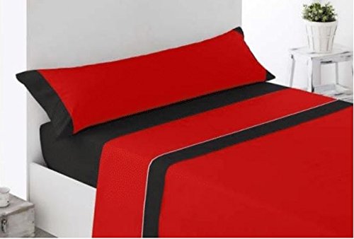 Tiendadeleggings - Rojo Negro 150 - Juego Sabanas 3 Piezas Microfibra Cama 150 x 200 cm