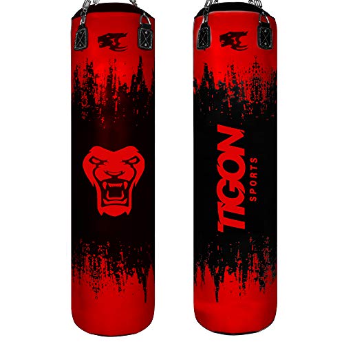 Tigon Heavy Rexion - Saco de boxeo de piel con relleno de 4 pies para artes marciales mixtas de boxeo y entrenamiento de Muay Thai