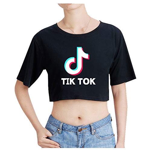 TIK TOK Camiseta Corta para Niñas Adolescentes Moda Verano Sexy Tops de Manga Corta, Cuello Redondo Ropa Deportiva Casual Chalecos para Mujeres