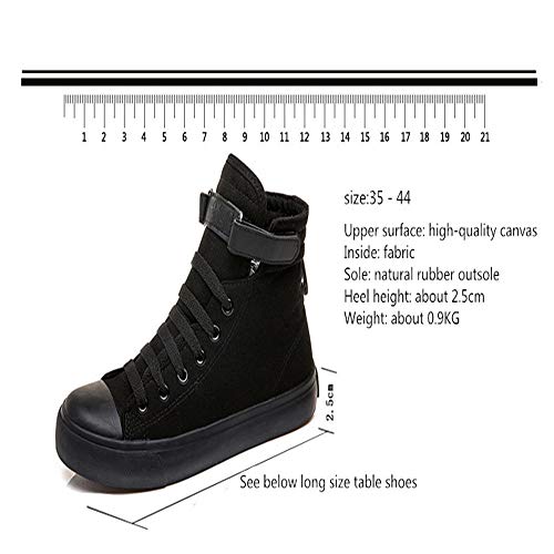 TIK TOK Zapatos de Lona de Estilo Universitario de Velcro con Cordones Altos Zapatos Deportivos para Mujer Zapatos para Correr Zapatos Blancos-Black_36