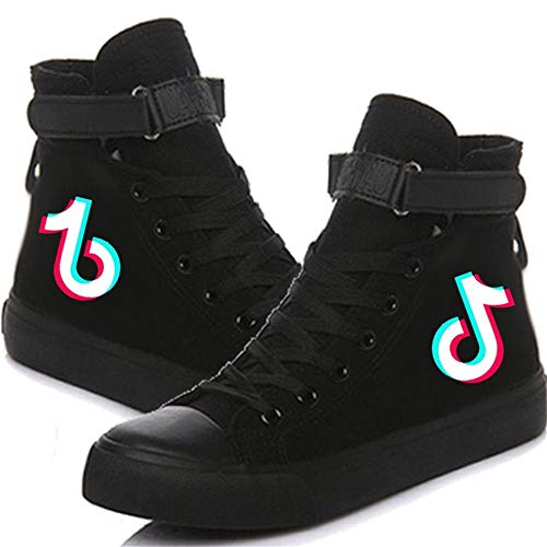 TIK TOK Zapatos de Lona de Estilo Universitario de Velcro con Cordones Altos Zapatos Deportivos para Mujer Zapatos para Correr Zapatos Blancos-Black_36