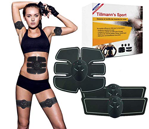 Tillmann's Sport Electroestimulador muscular: EMS, con almohadillas abdominales, de brazos y piernas para un cuerpo esculpido, ideal para adultos unisex, tonifica tu cuerpo