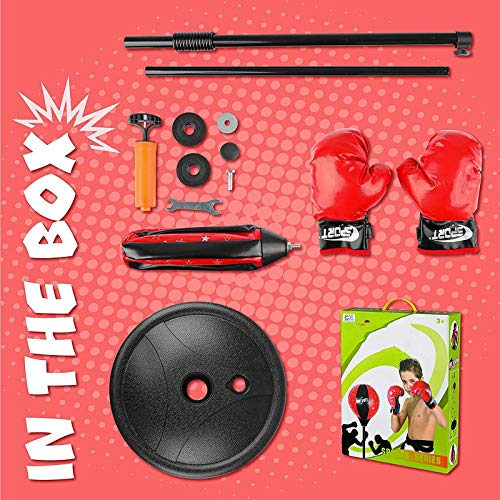 TIM-LI Saco De Boxeo Portátil con Bomba/Guantes De Boxeo, Fácil De Montar, Altura Ajustable para Niños Y Niñas De 3 A 8 Años