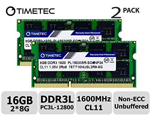 Timetec Hynix IC 16GB Kit (2x8GB) DDR3L 1600MHz PC3-12800 Unbuffered Non-ECC 1.35V CL11 2Rx8 Dual Rank 204 Pin SODIMM Portatil Memoria Principal Module Upgrade (16GB Kit (2x8GB))