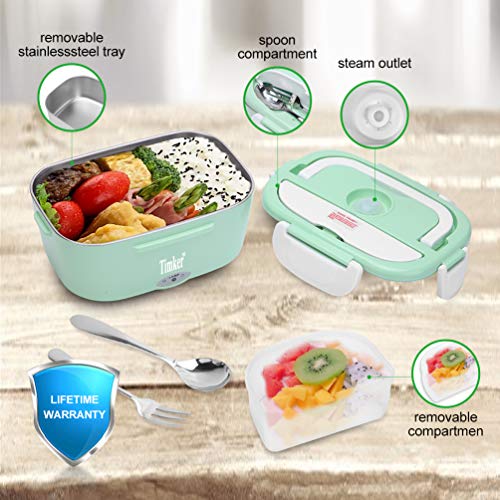 Timker 12V 24V 220V Fiambrera Electrica 3 in 1 para Coche/Camión y Trabajo Termo Comida 40W con Dos Compartimentos Bandeja Extraíble de Acero 304 Inoxidable Portátil 1.5L-304 Tenedor y Cuchara Timker 12V 24V 220V Fiambrera Electrica 3 in 1 para Coche/Camión y Trabajo Termo Comida 40W con Dos Compartimentos Bandeja Extraíble de Acero 304 Inoxidable Portátil 1.5L-304 Tenedor y Cuchara