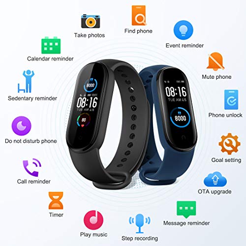 Timoom-tech Xiaomi Band 5 Pulsera de Actividad Inteligente, Fitness Tracker, Monitor de Ritmo Cardíaco, Smartwatch con 1.1''Pantalla AMOLED a Color,100+ diales de Temas, 11 Modos Deportivos, Negro