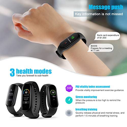 Timoom-tech Xiaomi Band 5 Pulsera de Actividad Inteligente, Fitness Tracker, Monitor de Ritmo Cardíaco, Smartwatch con 1.1''Pantalla AMOLED a Color,100+ diales de Temas, 11 Modos Deportivos, Negro