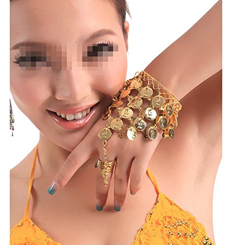 TININNA - 2 pares de pulseras para danza del vientre con accesorios de moda para danza del vientre dorado Tamaño libre