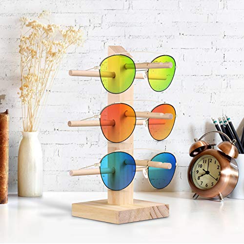Tinksky De madera de tres capas de gafas de sol de la pantalla de gafas de organizador gafas soporte soporte de rack regalo de cumpleaños de Navidad para los amigos
