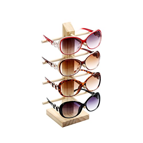 Tinksky Madera de cuatro capas de gafas de sol de pantalla gafas de organizador gafas Soporte Soporte de Rack Navidad regalo de cumpleaños para los amigos