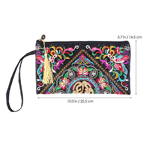 Tinksky Vintage Mujer étnica Monedero Cartera Bolsa Mariposa Flor teléfono