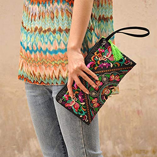 Tinksky Vintage Mujer étnica Monedero Cartera Bolsa Mariposa Flor teléfono