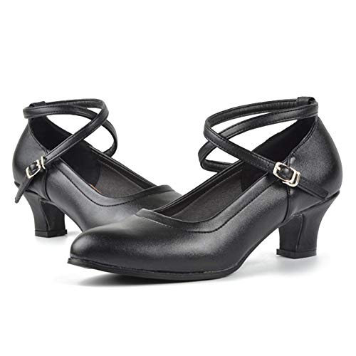 TINRYMX Zapatos de Baile Latino estándar para Mujer Punta Cerrada salón de Baile,Personaje Moderno,Tango, Salsa,Vestido de Fiesta Zapatos de Bomba, Negro, EU 38