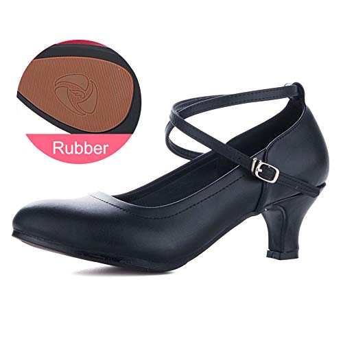 TINRYMX Zapatos de Baile Latino estándar para Mujer Punta Cerrada salón de Baile,Personaje Moderno,Tango, Salsa,Vestido de Fiesta Zapatos de Bomba, Negro, EU 38