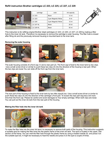 Tinta de recambio de 400ml, tinta de impresora compatible con los cartuchos de impresora Brother LC-223, LC-225, LC-227, LC-229, Brother DCP-J 4120 DW, MFC-J 4420 DW, J 4425 DW, 5320 DW, J 5600, J 5620 DW, y muchos más, no OEM