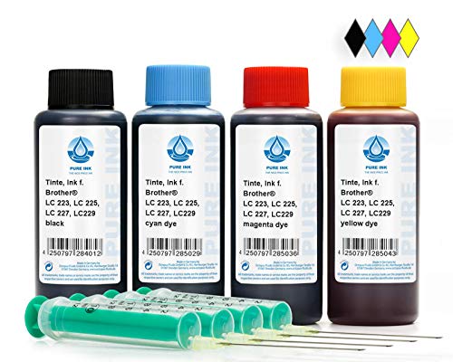 Tinta de recambio de 400ml, tinta de impresora compatible con los cartuchos de impresora Brother LC-223, LC-225, LC-227, LC-229, Brother DCP-J 4120 DW, MFC-J 4420 DW, J 4425 DW, 5320 DW, J 5600, J 5620 DW, y muchos más, no OEM