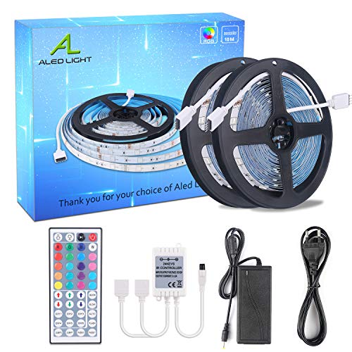 Tira de Luces LED 10m(2x 5m), ALED LIGHT 5050 SMD 300 LED RGB Tira LED con Mando a Distancia de 44 Teclas, Fuente de Alimentación de 12V Luce de LED para Hogar, Habitación, Fiesta, Boda, Decoración Tira de Luces LED 10m(2x 5m), ALED LIGHT 5050 SMD 300 LED RGB Tira LED con Mando a Distancia de 44 Teclas, Fuente de Alimentación de 12V Luce de LED para Hogar, Habitación, Fiesta, Boda, Decoración