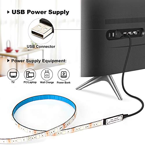 Tira LED TV 2.2M, OMERIL 5050 Tiras LED USB Impermeable con Control Remoto, 16 RGB Colores y 4 Modos, Retroiluminacion LED de TV para Cine en Casa, HDTV/PC Monitor (40-60 Pulgada) - 2x50cm+2x60cm