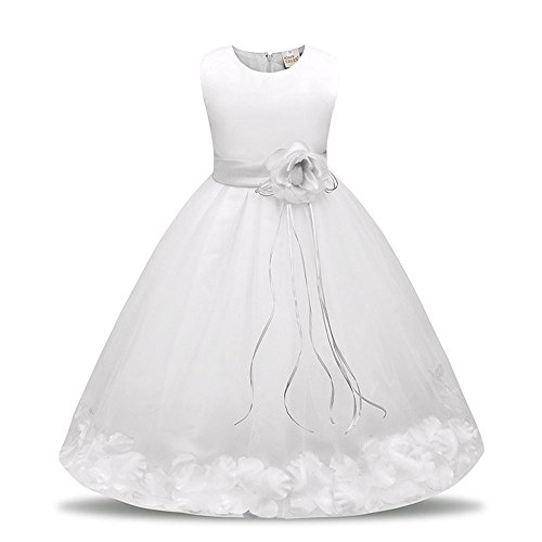 Tirador y niñas Cute Princess sin mangas vestidos de novia (de flores de cremallera en la parte posterior blanco blanco Talla:L(9-12Months) Tirador y niñas Cute Princess sin mangas vestidos de novia (de flores de cremallera en la parte posterior blanco blanco Talla:L(9-12Months)