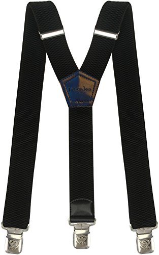 Tirantes Hombre Elásticos Ancho 40 mm con clips extra fuerte totalmente adjustable todos los colores (Negro)