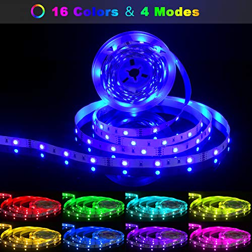 Tiras LED 5M RGB,Tiras de Luces LED Azhien RGB de 5m con Control Remoto,Tiras de Luz LED con 16 Cambios de Color y 4 Modos para el Hogar,Dormitorio,TV,Decoración de Gabinetes,Fiesta,12V