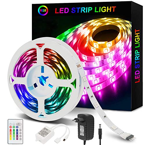 Tiras LED 5M RGB,Tiras de Luces LED Azhien RGB de 5m con Control Remoto,Tiras de Luz LED con 16 Cambios de Color y 4 Modos para el Hogar,Dormitorio,TV,Decoración de Gabinetes,Fiesta,12V