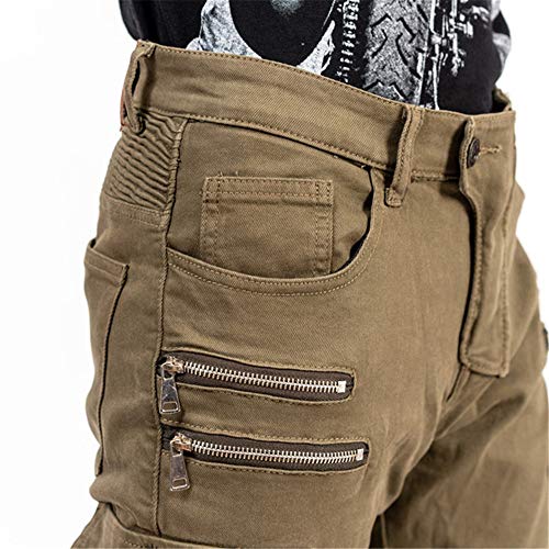 TIUTIU Pantalones Vaqueros Para Motociclista Para Hombres, Con 4 Almohadillas Protectoras Desmontables, Pantalones De Carreras Estilo Casual Resistentes A Roturas, Unisex (Khaki,XL)