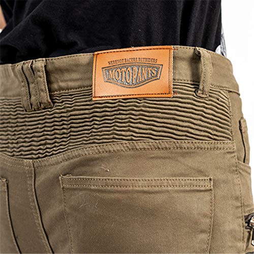 TIUTIU Pantalones Vaqueros Para Motociclista Para Hombres, Con 4 Almohadillas Protectoras Desmontables, Pantalones De Carreras Estilo Casual Resistentes A Roturas, Unisex (Khaki,XL)