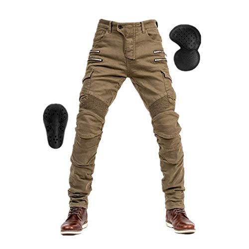 TIUTIU Pantalones Vaqueros Para Motociclista Para Hombres, Con 4 Almohadillas Protectoras Desmontables, Pantalones De Carreras Estilo Casual Resistentes A Roturas, Unisex (Khaki,XL)