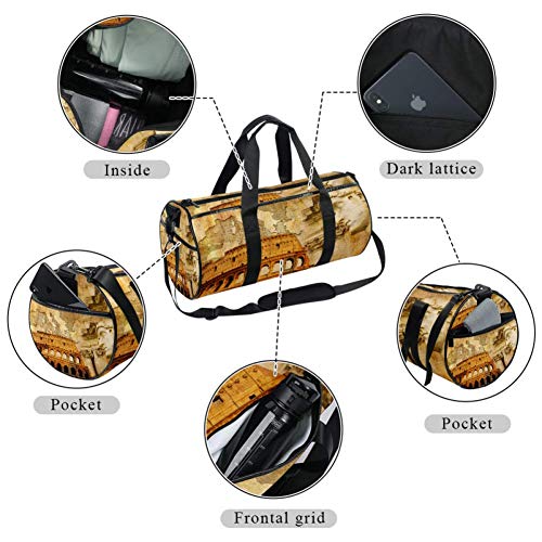 TIZORAX Antigua Arquitectura Romana Gimnasio Bolsa de Duffle Drum Tote Fitness Bolsa de Viaje en la Azotea Rack Bolsa