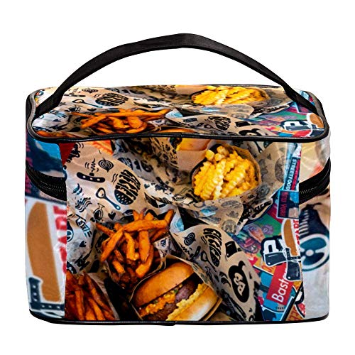 TIZORAX Beef Burger Fries Cosmetic Bag Travel Toiletry Case Large Makeup Organizer Box