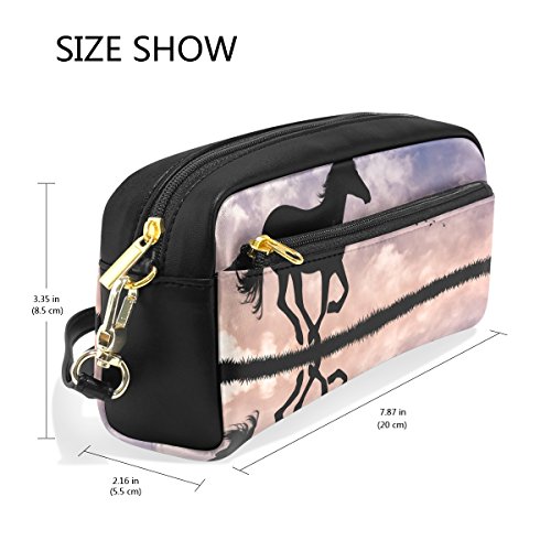 TIZORAX - Estuche de piel sintética para lápices de caballo con silueta al sol para estudiantes, estuche para bolígrafos, maquillaje, cosméticos TIZORAX - Estuche de piel sintética para lápices de caballo con silueta al sol para estudiantes, estuche para bolígrafos, maquillaje, cosméticos
