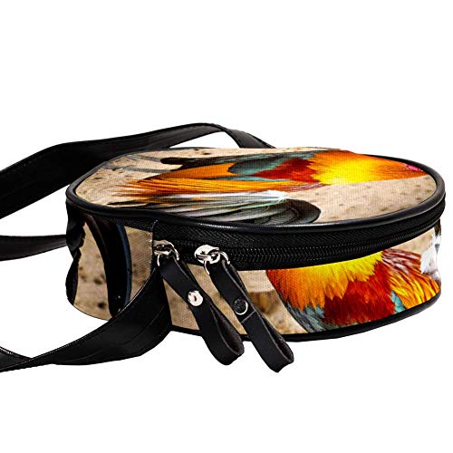 TIZORAX Rooster-With-Colorful-Feathers - Bolso bandolera circular para mujer y niña TIZORAX Rooster-With-Colorful-Feathers - Bolso bandolera circular para mujer y niña