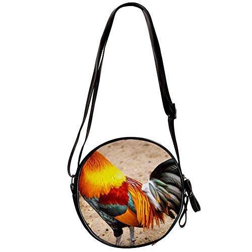 TIZORAX Rooster-With-Colorful-Feathers - Bolso bandolera circular para mujer y niña TIZORAX Rooster-With-Colorful-Feathers - Bolso bandolera circular para mujer y niña