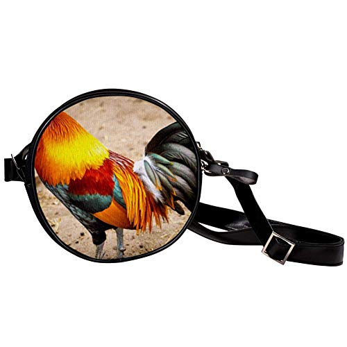 TIZORAX Rooster-With-Colorful-Feathers - Bolso bandolera circular para mujer y niña TIZORAX Rooster-With-Colorful-Feathers - Bolso bandolera circular para mujer y niña