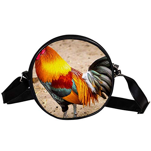 TIZORAX Rooster-With-Colorful-Feathers - Bolso bandolera circular para mujer y niña TIZORAX Rooster-With-Colorful-Feathers - Bolso bandolera circular para mujer y niña