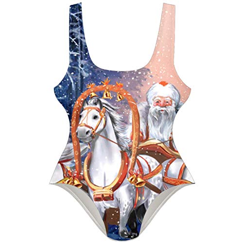 TIZORAX traje de baño de tres caballos rusos con Papá Noel de una pieza para mujer Multicolor multicolor S